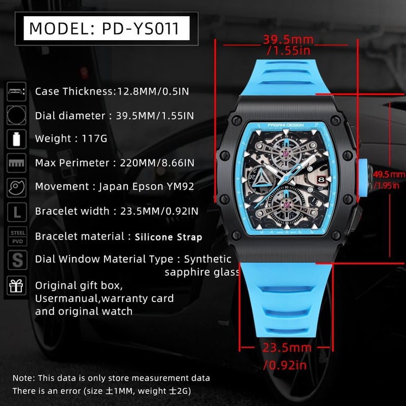 PAGANI DESIGN ساعة باجاني ديزاين PD-YS011 للرجال بتصميم هيكل عظمى مع كريستال ياقوتي وتصميم مقاوم للماء - Image 2
